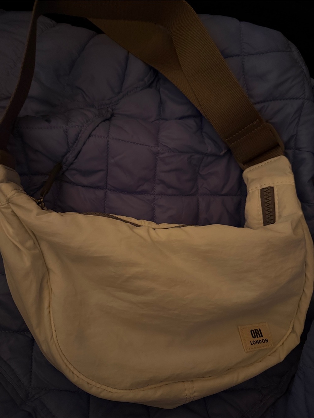 Orion London Cream /white Messenger Bag with Brown Strap